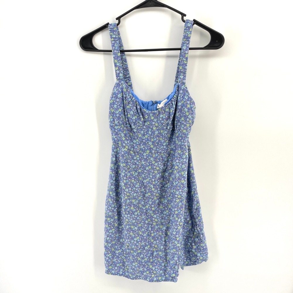 Aeropostale Blue Floral Linen Blend Mini Sun Dress Women's Small Ditsy Scoop